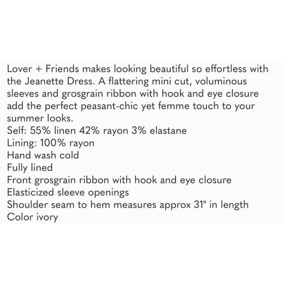 Lowers + Friends Jeanette Dress in Ivory Size XS New With Defect (8-2) - Picture 8 of 8